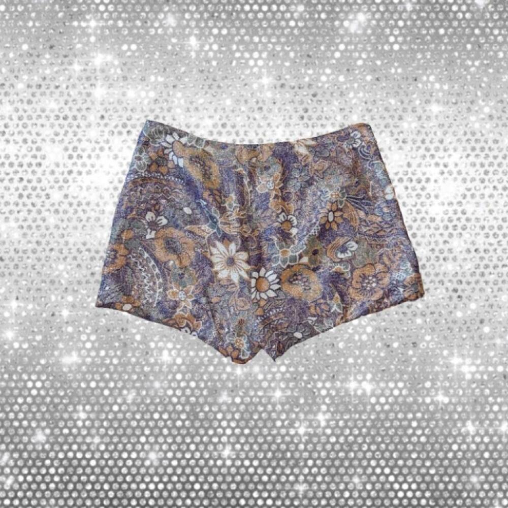 Sparkly purple paisley disco micro shorts